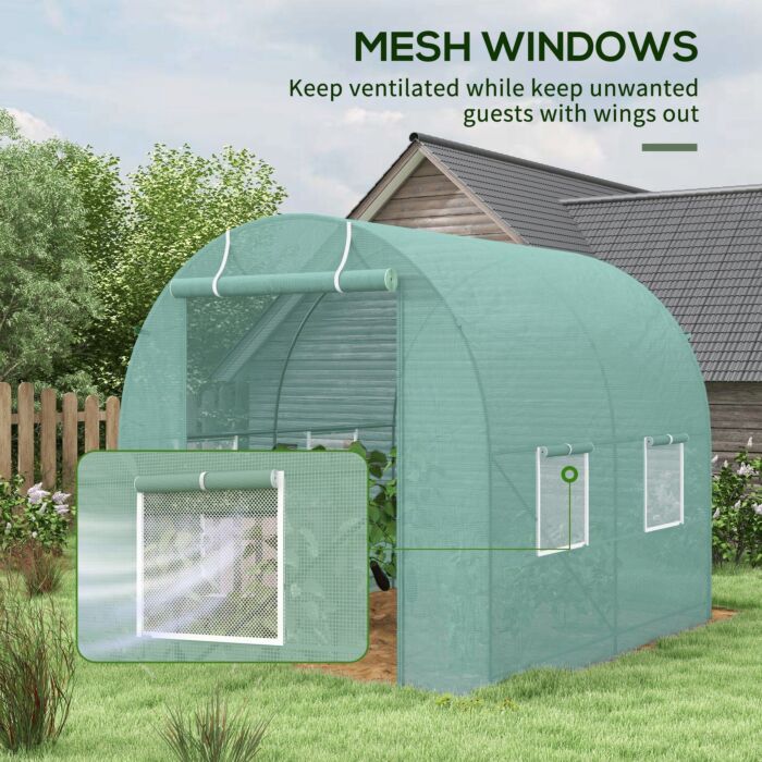 Outsunny Walk-in Greenhouse Reinforced Polytunnel Greenhouse Garden Plants Grow Waterproof Cover Galvanised Base W/ Slide Door, 2.5 X 2 M
