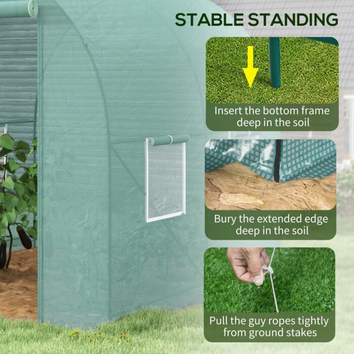 Outsunny Walk-in Greenhouse Reinforced Polytunnel Greenhouse Garden Plants Grow Waterproof Cover Galvanised Base W/ Slide Door, 2.5 X 2 M