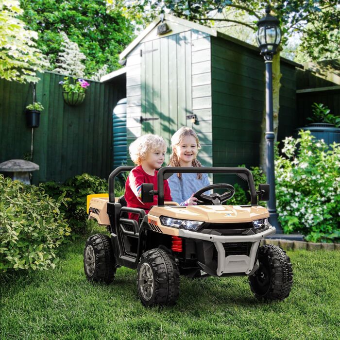 Homcom 12v Two-seater Kids Electric Ride-on Car, With Electric Bucket, Remote Control - Yellow