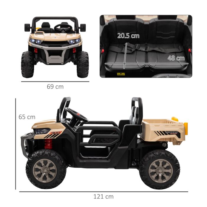 Homcom 12v Two-seater Kids Electric Ride-on Car, With Electric Bucket, Remote Control - Yellow