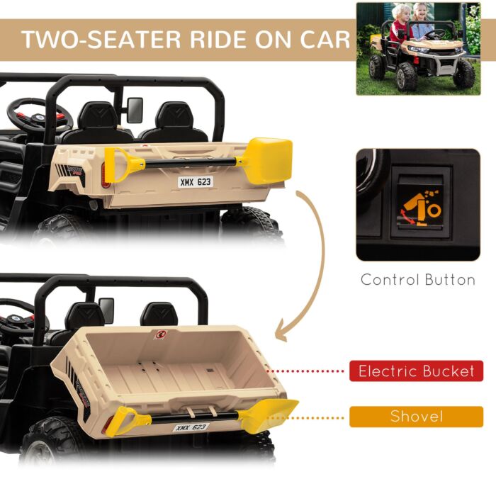 Homcom 12v Two-seater Kids Electric Ride-on Car, With Electric Bucket, Remote Control - Yellow