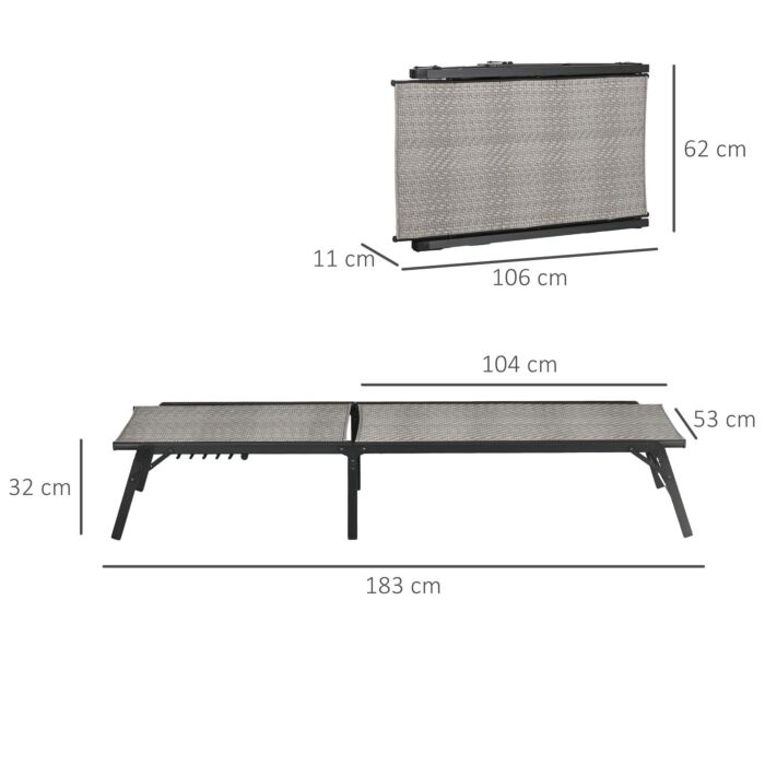 Outsunny Foldable Rattan Sun Lounger With 5-level Adjust Backrest, Recliner Chair, Mixed Grey