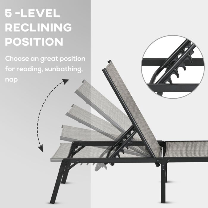 Outsunny Foldable Rattan Sun Lounger With 5-level Adjust Backrest, Recliner Chair, Mixed Grey