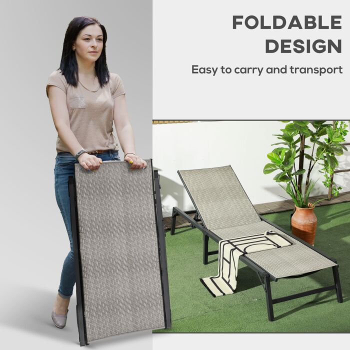Outsunny Foldable Rattan Sun Lounger With 5-level Adjust Backrest, Recliner Chair, Mixed Grey