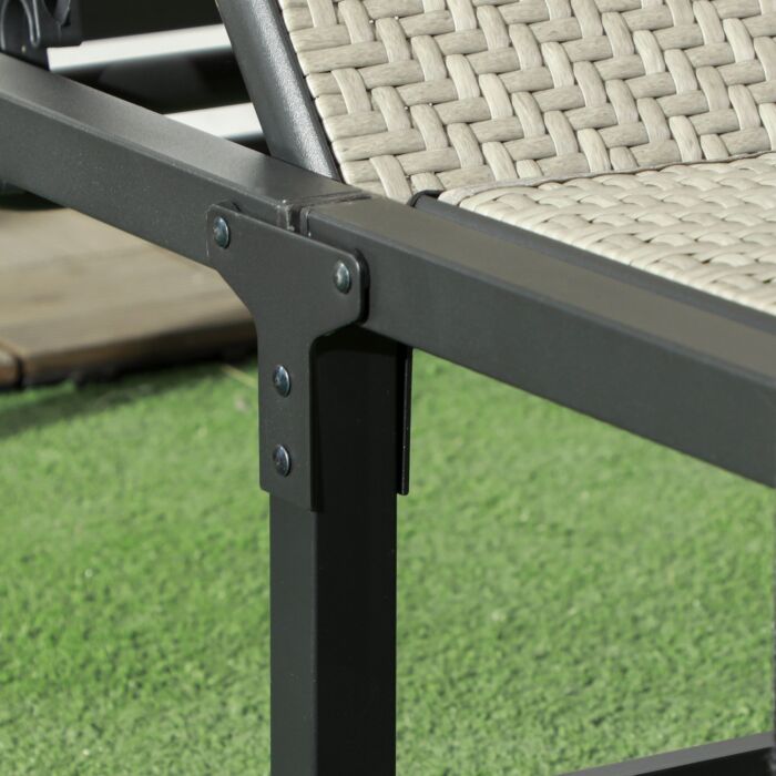 Outsunny Foldable Rattan Sun Lounger With 5-level Adjust Backrest, Recliner Chair, Mixed Grey