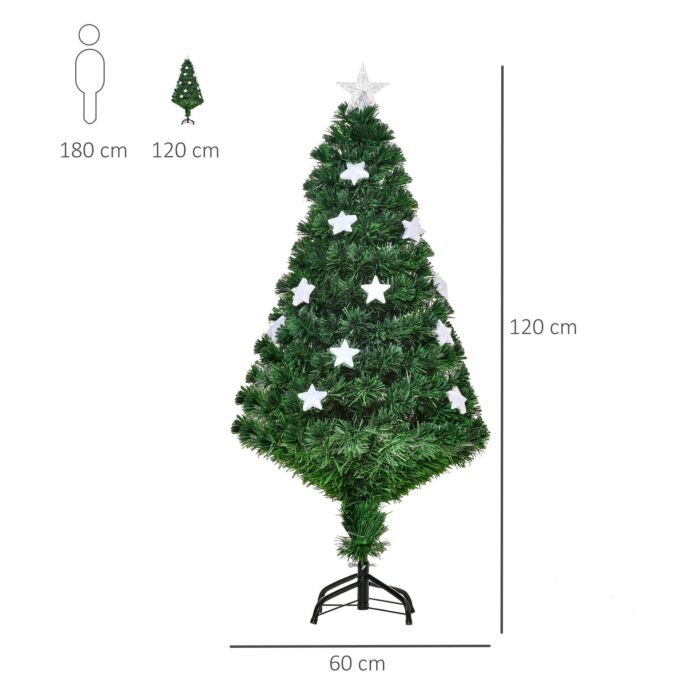 Homcom 4ft 120cm Fiber Optic Xmas Tree Artificial Christmas Tree W/ Stars
