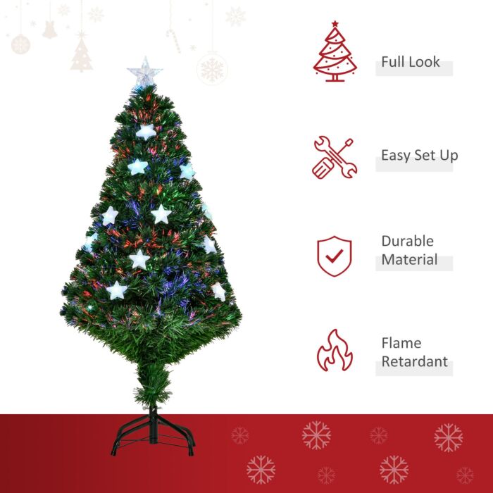 Homcom 4ft 120cm Fiber Optic Xmas Tree Artificial Christmas Tree W/ Stars