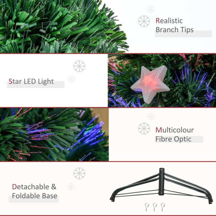 Homcom 4ft 120cm Fiber Optic Xmas Tree Artificial Christmas Tree W/ Stars