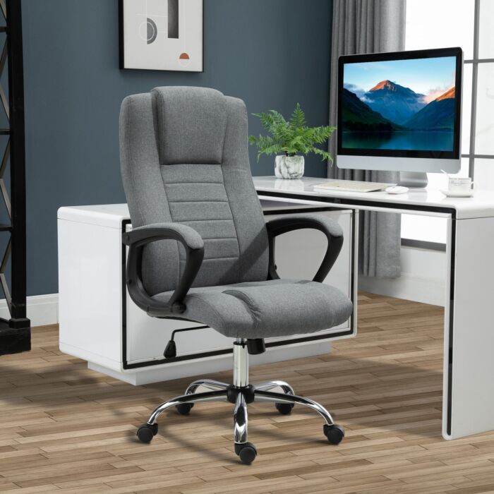 Vinsetto High Back Office Chair 360° Swivel Chair Adjustable Height Tilt Function Linen Deep Grey 62w X 62d X 110-119h Cm