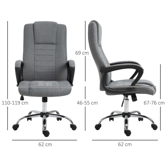 Vinsetto High Back Office Chair 360° Swivel Chair Adjustable Height Tilt Function Linen Deep Grey 62w X 62d X 110-119h Cm