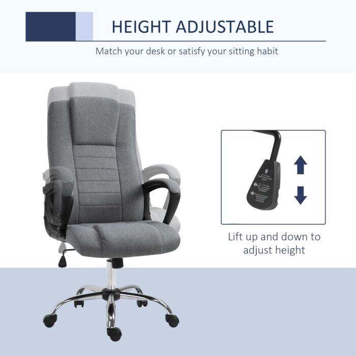 Vinsetto High Back Office Chair 360° Swivel Chair Adjustable Height Tilt Function Linen Deep Grey 62w X 62d X 110-119h Cm
