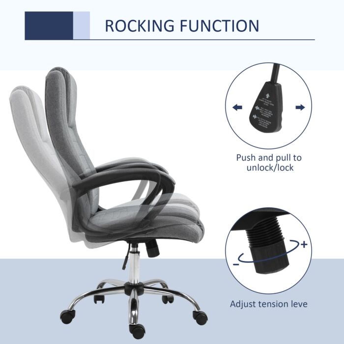 Vinsetto High Back Office Chair 360° Swivel Chair Adjustable Height Tilt Function Linen Deep Grey 62w X 62d X 110-119h Cm
