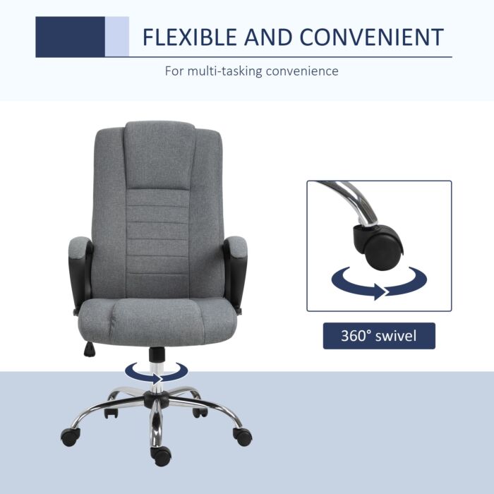 Vinsetto High Back Office Chair 360° Swivel Chair Adjustable Height Tilt Function Linen Deep Grey 62w X 62d X 110-119h Cm