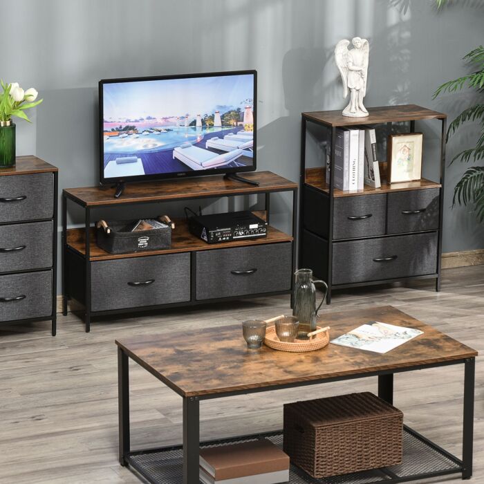 Homcom Chest Of Drawers Bedroom Unit Storage Cabinet With 3 Fabric Bins, Bedroom And Entryway, Black
