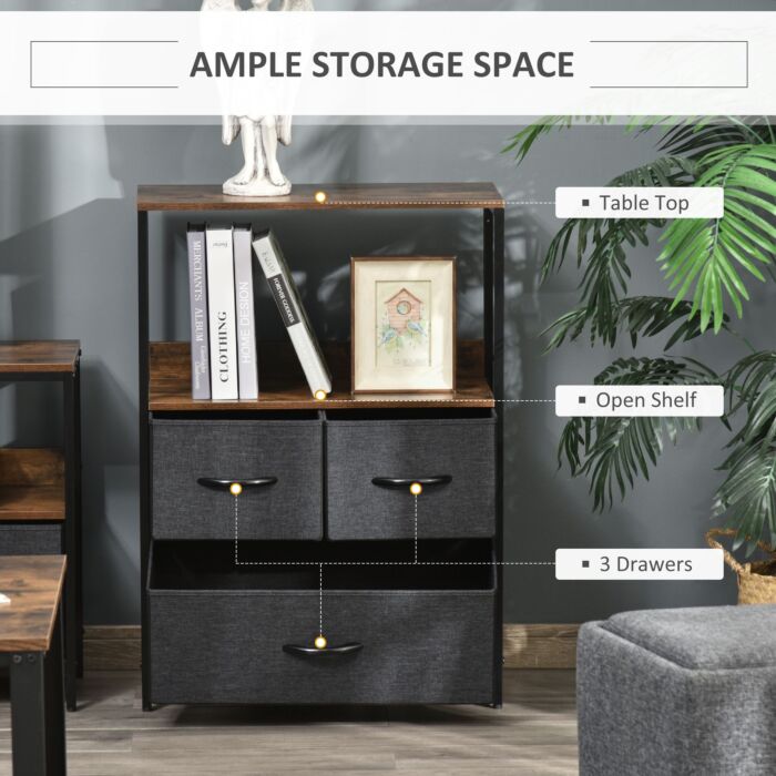 Homcom Chest Of Drawers Bedroom Unit Storage Cabinet With 3 Fabric Bins, Bedroom And Entryway, Black