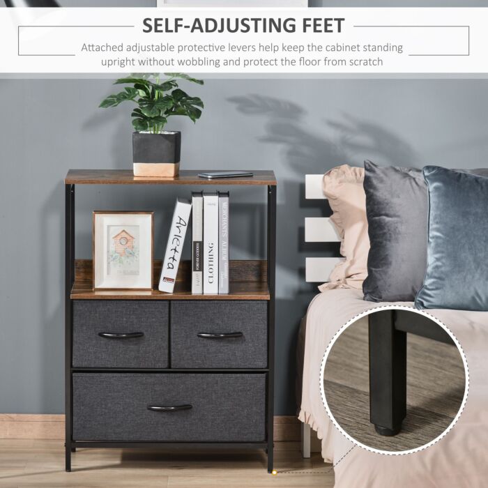 Homcom Chest Of Drawers Bedroom Unit Storage Cabinet With 3 Fabric Bins, Bedroom And Entryway, Black