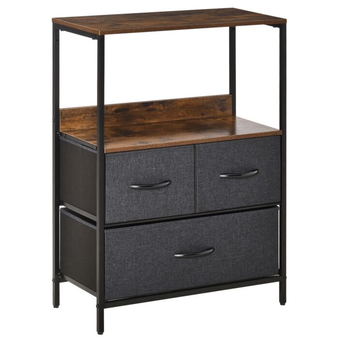 Homcom Chest Of Drawers Bedroom Unit Storage Cabinet With 3 Fabric Bins, Bedroom And Entryway, Black