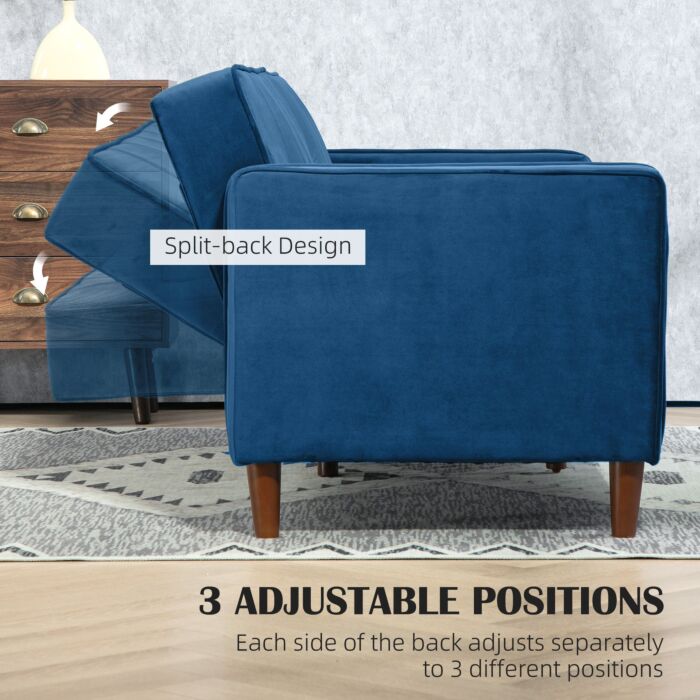 Homcom Modern Convertible Sofa Futon Velvet-touch Tufted Couch Compact Loveseat With Adjustable Split Back, Blue