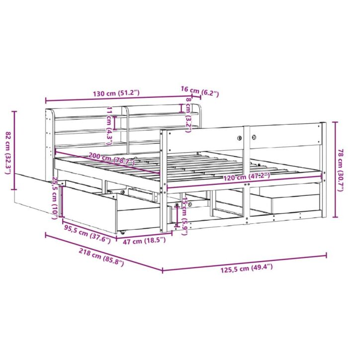 Vidaxl Bed Frame Without Mattress 120x200 Cm Solid Wood Pine