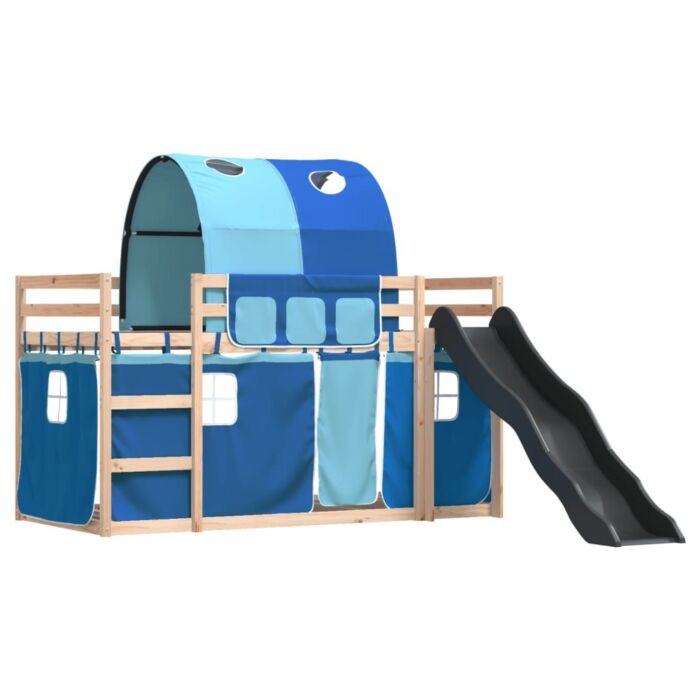 Vidaxl Bunk Bed With Slide And Curtains Blue 90x190 Cm