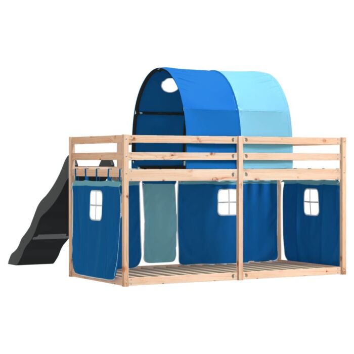 Vidaxl Bunk Bed With Slide And Curtains Blue 90x190 Cm