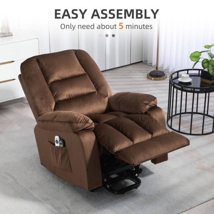 Homcom Lift Chair, Quick Assembly, Electric Riser And Recliner Chair With Vibration Massage, Heat, Side Pockets, Brown