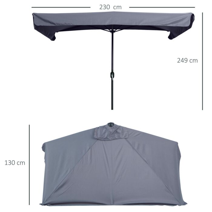 Outsunny 2.3m Half Parasol Semi Round Umbrella Patio Metal Frame Crank Handle For Balcony-- No Base Included, Grey