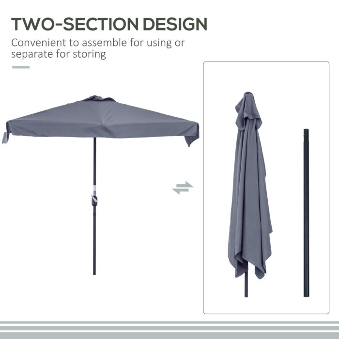 Outsunny 2.3m Half Parasol Semi Round Umbrella Patio Metal Frame Crank Handle For Balcony-- No Base Included, Grey
