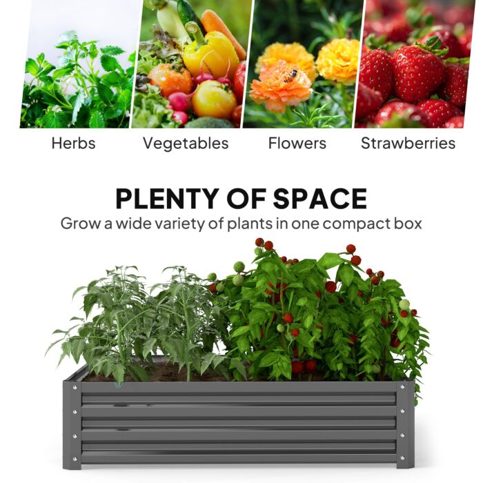 Outsunny 432l Square Raised Garden Bed Box Steel Frame For Vegetables, Flowers And Herbs, 120 X 120 X 30cm, Light Grey