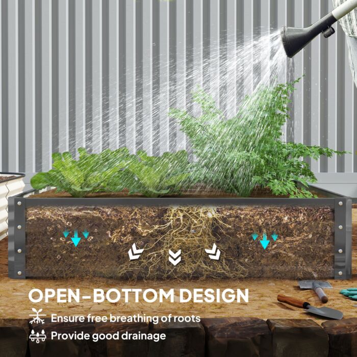Outsunny 432l Square Raised Garden Bed Box Steel Frame For Vegetables, Flowers And Herbs, 120 X 120 X 30cm, Light Grey