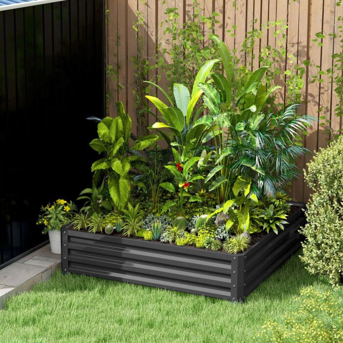 Outsunny 432l Square Raised Garden Bed Box Steel Frame For Vegetables, Flowers And Herbs, 120 X 120 X 30cm, Light Grey
