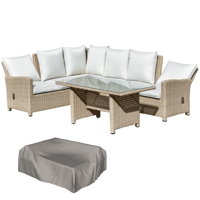 Outsunny 6-seater Reclining Pe Rattan Garden Dining Set Patio Furniture W/sofa Chairs Glass Table Cushions Adjustable Feet Stylish Lounge Conversation