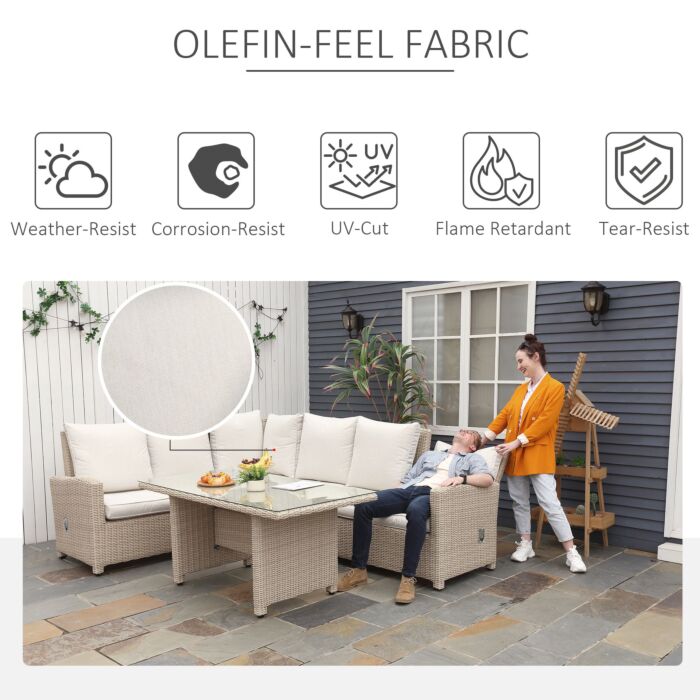 Outsunny 6-seater Reclining Pe Rattan Garden Dining Set Patio Furniture W/sofa Chairs Glass Table Cushions Adjustable Feet Stylish Lounge Conversation