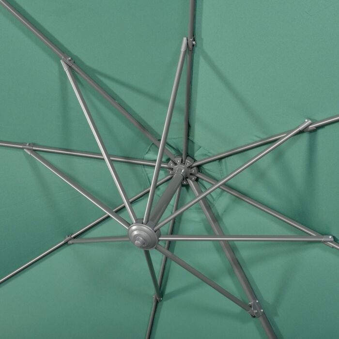 Outsunny 3 X 3(m) Cantilever Parasol With Cross Base, Garden Umbrella With 360° Rotation, Crank Handle And Tilt, Green