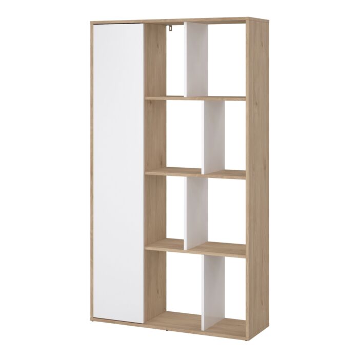 Maze Bookcase With 1 Door In Jackson Hickory And White High Gloss