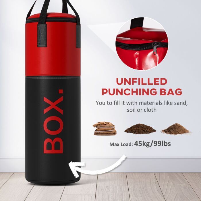Sportnow Unfilled Punching Bag Set With Boxing Bag Bracket, Boxing Gloves, Hand Wraps And 360° Swivel Hook