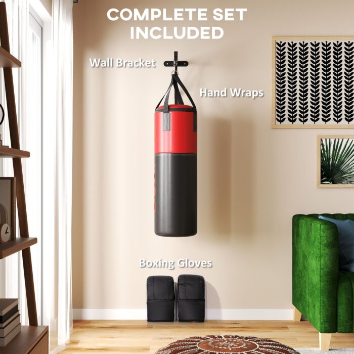 Sportnow Unfilled Punching Bag Set With Boxing Bag Bracket, Boxing Gloves, Hand Wraps And 360° Swivel Hook