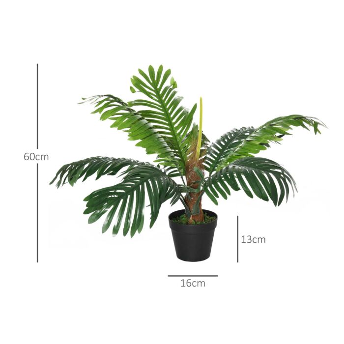 Outsunny 2 Pack 60cm Artificial Palm Tree Decorative Plant With Nursery Pot, Fake Tropical Tree For Décor