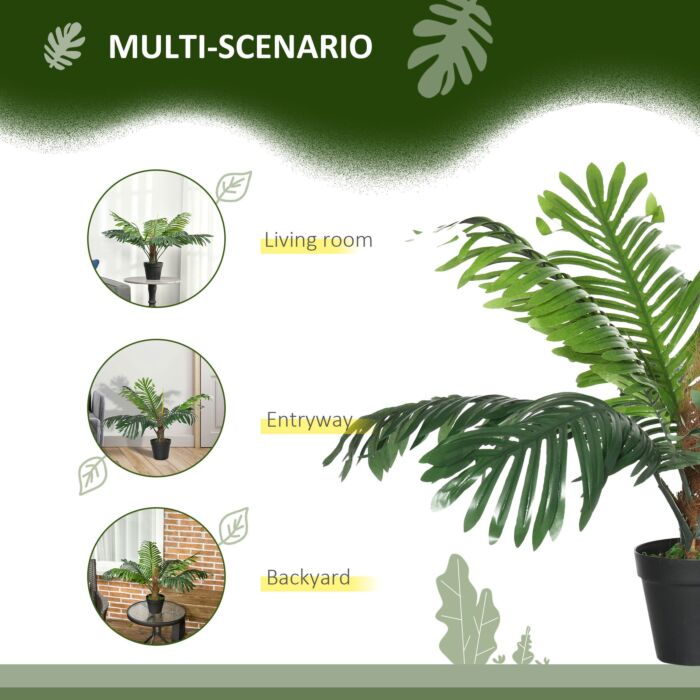 Outsunny 2 Pack 60cm Artificial Palm Tree Decorative Plant With Nursery Pot, Fake Tropical Tree For Décor
