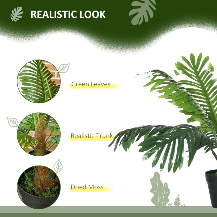 Outsunny 2 Pack 60cm Artificial Palm Tree Decorative Plant With Nursery Pot, Fake Tropical Tree For Décor