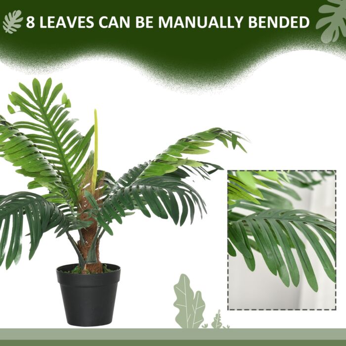 Outsunny 2 Pack 60cm Artificial Palm Tree Decorative Plant With Nursery Pot, Fake Tropical Tree For Décor