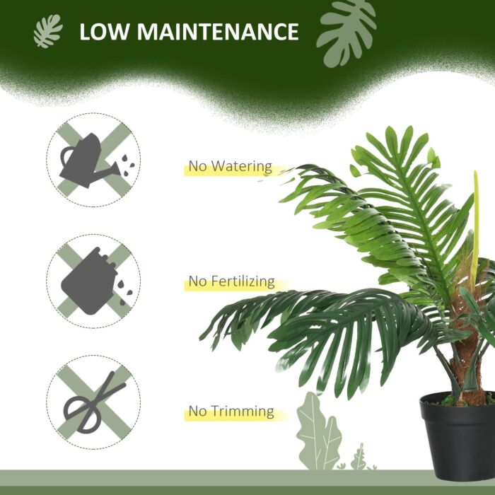 Outsunny 2 Pack 60cm Artificial Palm Tree Decorative Plant With Nursery Pot, Fake Tropical Tree For Décor