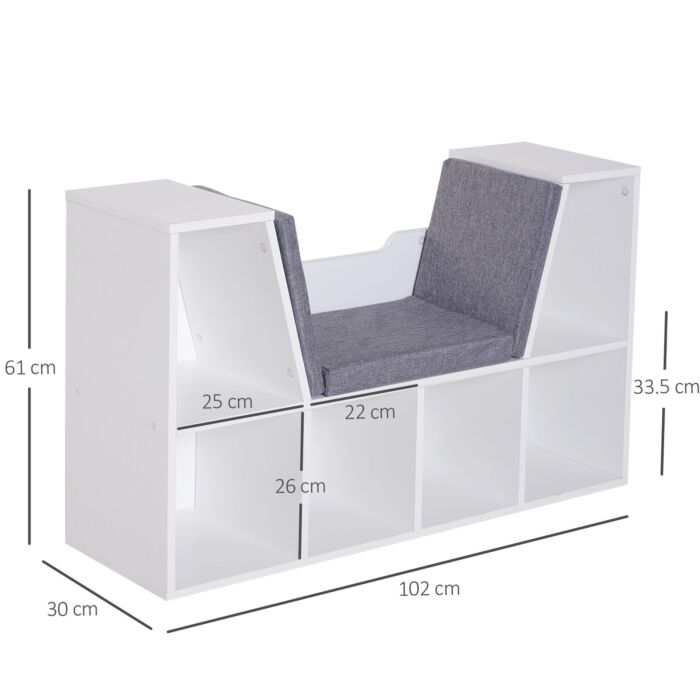 Homcom Bookcase Shelf Storage Seat With Cushion Sideboard Kids Children Reading Organizer White