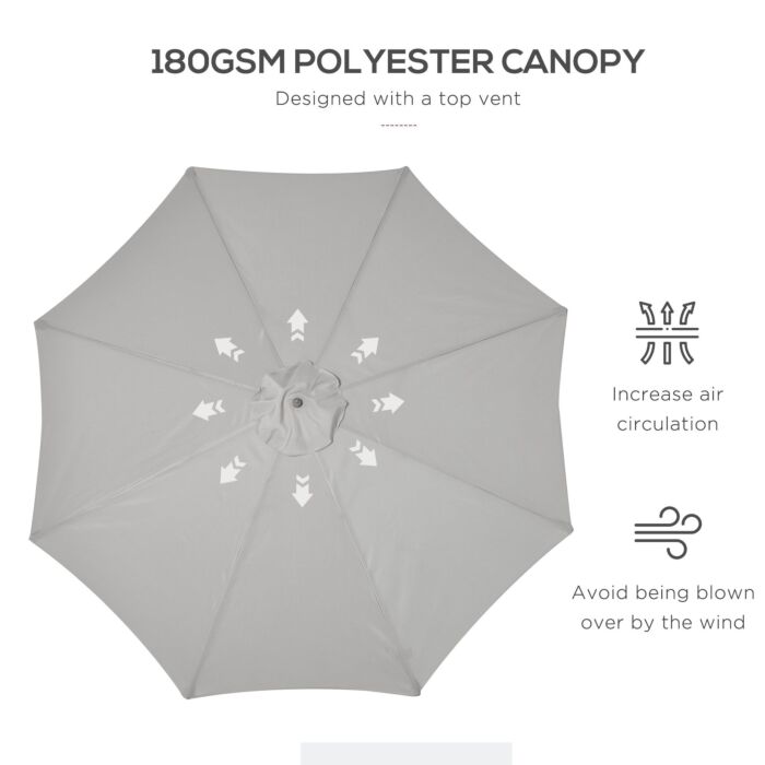 Outsunny 3m Fir Wooden Garden Parasol Bamboo Sun Shade Patio Outdoor Umbrella Canopy, Grey