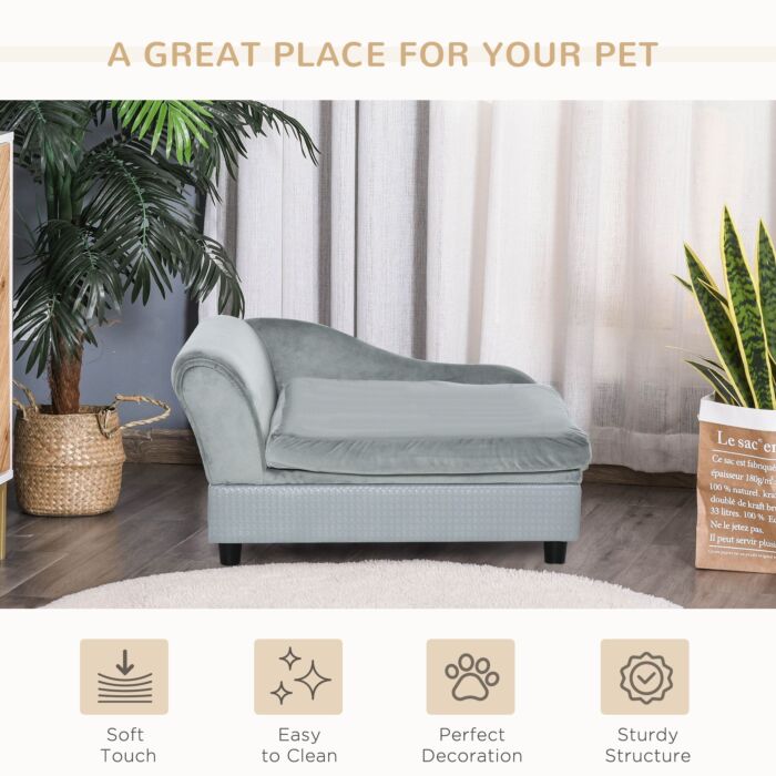 Pawhut Dog Sofa With Storage, Pet Chair For Small Dogs, Cat Couch With Soft Cushion, Light Blue, 76 X 45 X 41.5 Cm