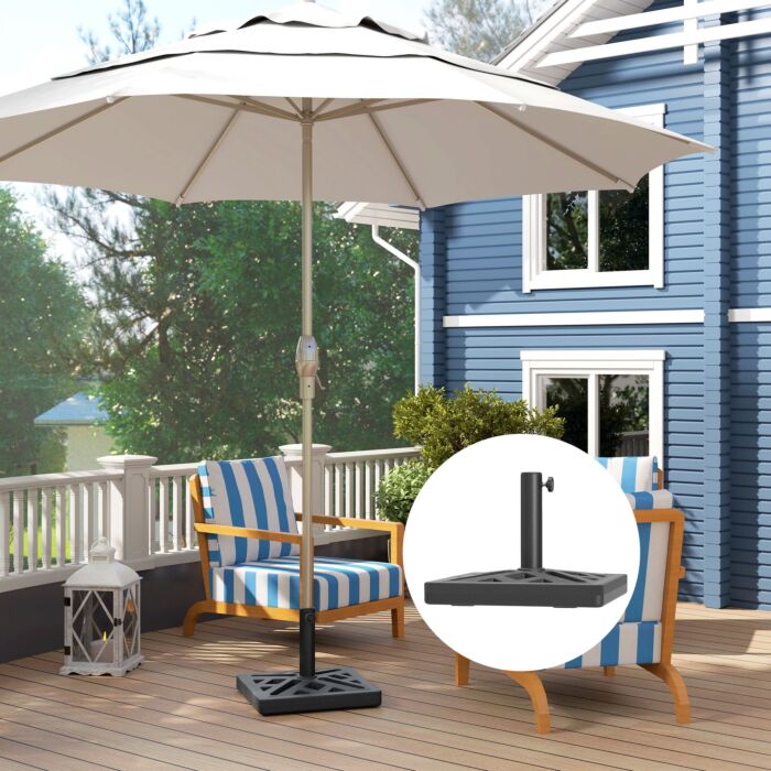 Outsunny Garden Parasol Base, 15kg Hdpe Outdoor Umbrella Stand Parasol Stand With Cut-out Design, Sun Umbrella Base For Deck Poolside, Black