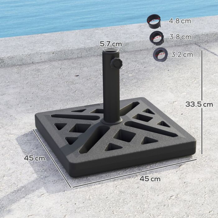 Outsunny Garden Parasol Base, 15kg Hdpe Outdoor Umbrella Stand Parasol Stand With Cut-out Design, Sun Umbrella Base For Deck Poolside, Black
