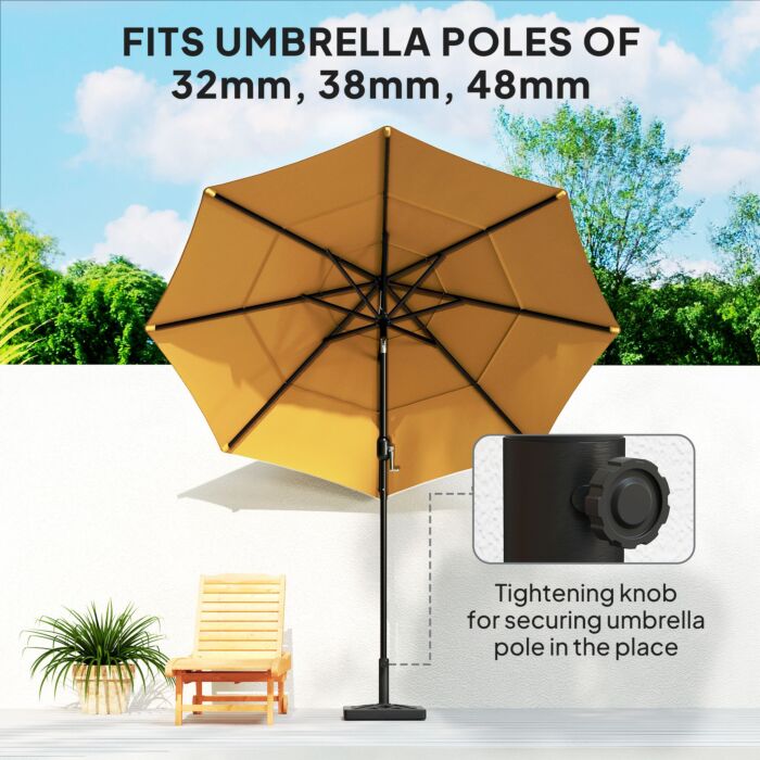 Outsunny Garden Parasol Base, 15kg Hdpe Outdoor Umbrella Stand Parasol Stand With Cut-out Design, Sun Umbrella Base For Deck Poolside, Black