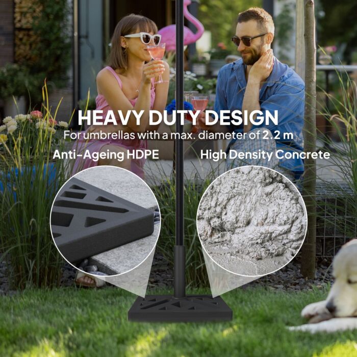 Outsunny Garden Parasol Base, 15kg Hdpe Outdoor Umbrella Stand Parasol Stand With Cut-out Design, Sun Umbrella Base For Deck Poolside, Black