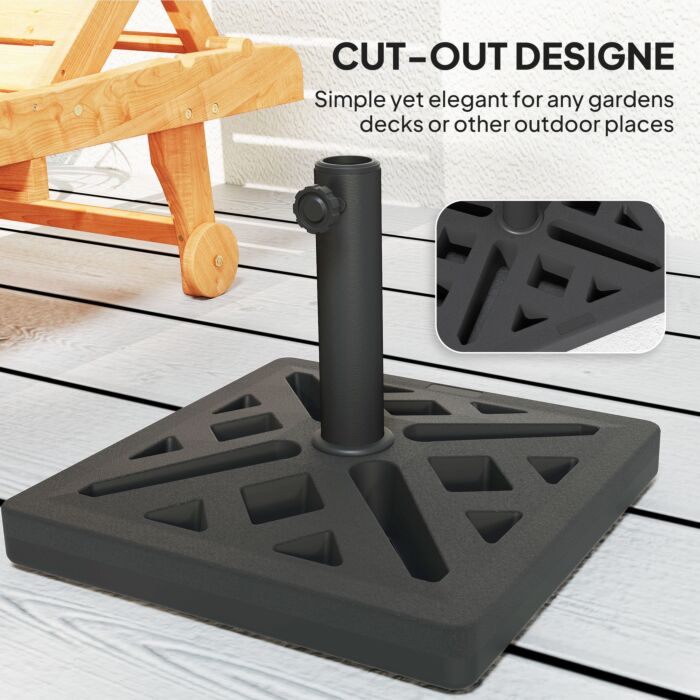 Outsunny Garden Parasol Base, 15kg Hdpe Outdoor Umbrella Stand Parasol Stand With Cut-out Design, Sun Umbrella Base For Deck Poolside, Black